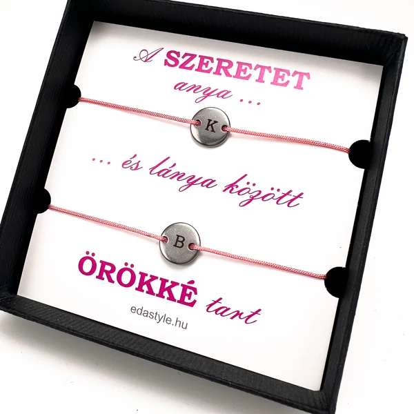 Anya-Lánya zsineg karkötő gravírozható kör medállal Rózsaszín