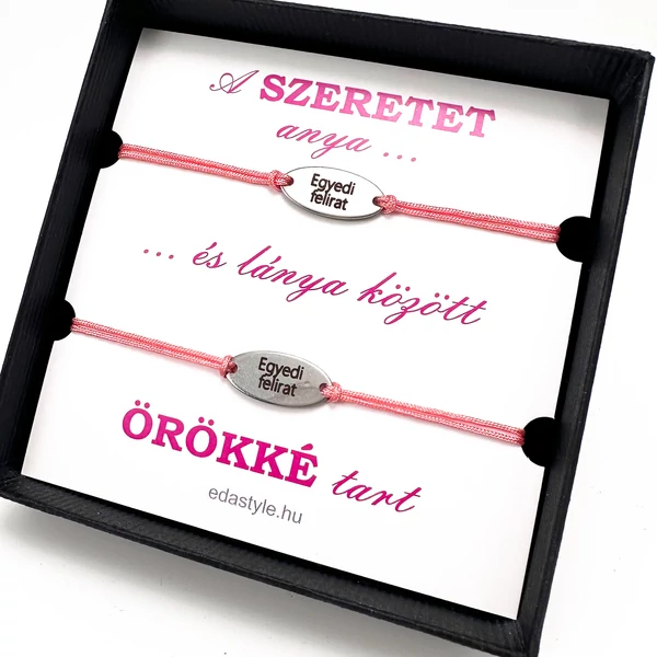 Anya-Lánya zsineg karkötő gravírozható ovál medállal Rózsaszín