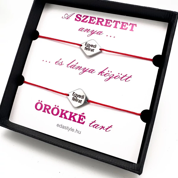 Anya-Lánya zsineg karkötő gravírozható rombusz medállal Piros