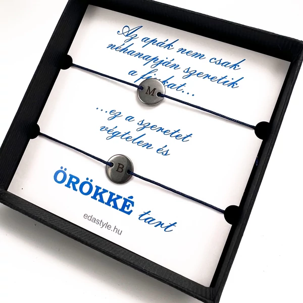 Apa-Fia zsineg karkötő gravírozható kör medállal Kék