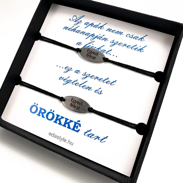 Apa-Fia zsineg karkötő gravirozható ovál medállal Fkete