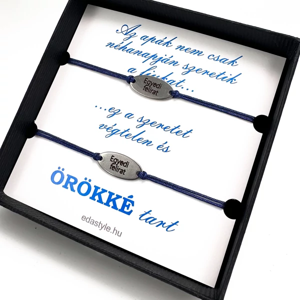 Apa-Fia zsineg karkötő gravirozható ovál medállal Kék