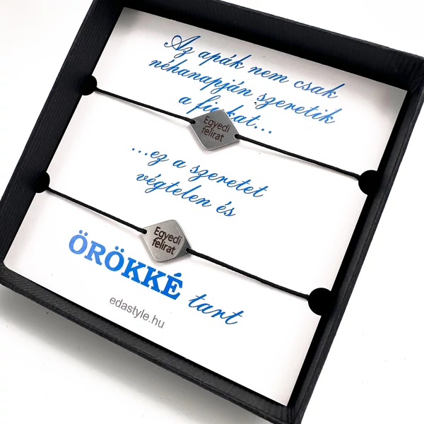 Apa-Fia zsineg karkötő gravirozható rombusz medállal Fekete