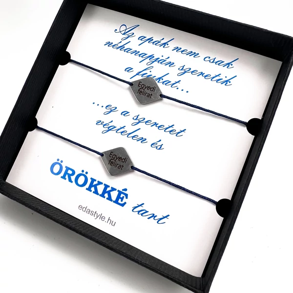 Apa-Fia zsineg karkötő gravirozható rombusz medállal Kék