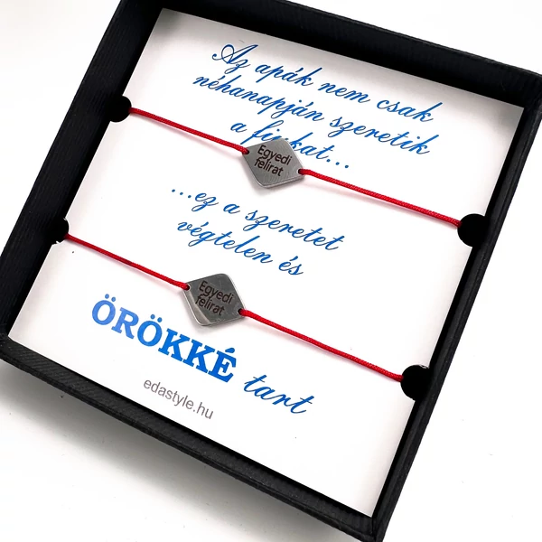 Apa-Fia zsineg karkötő gravirozható rombusz medállal Piros