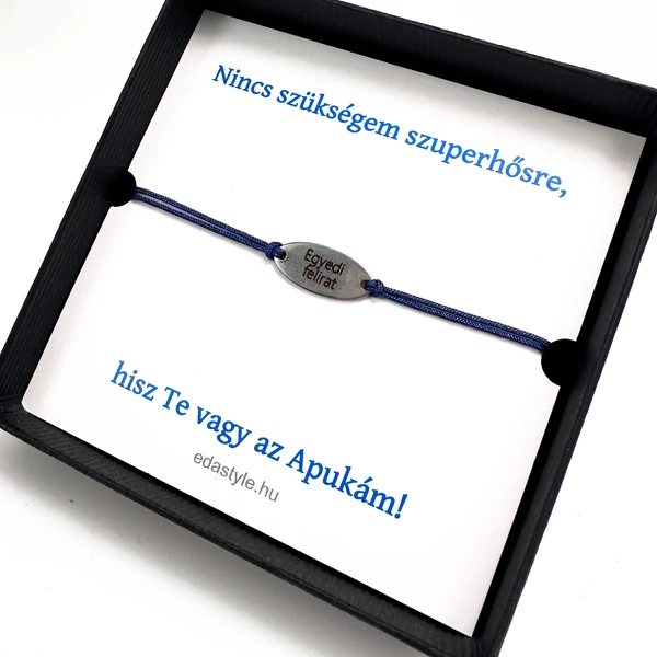 Szuperhős zsineg karkötő gravirozható ovál medállal Kék