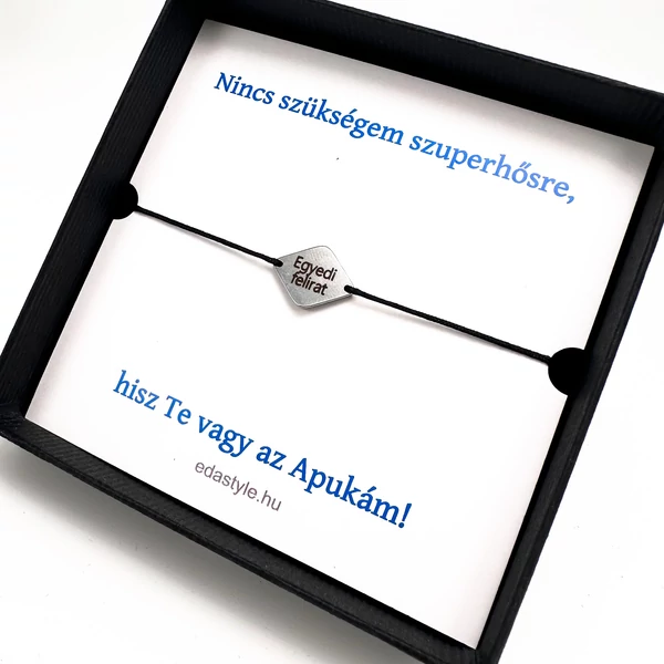 Szuperhős zsineg karkötő gravirozható rombusz medállal Fekete