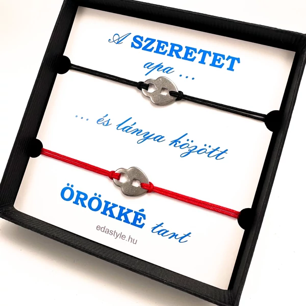 Apa-Lánya zsineg karkötő lakat medállal Piros-Fekete