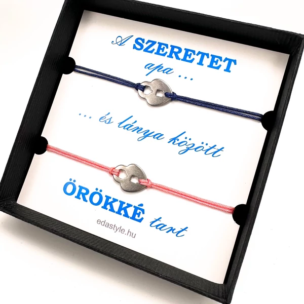 Apa-Lánya zsineg karkötő lakat medállal Rózsaszín-Kék