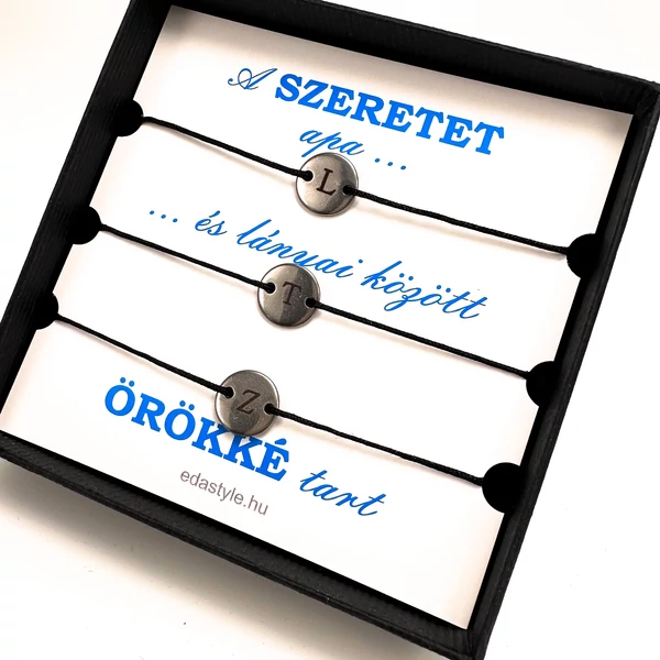 Apa-Lányai zsineg karkötő gravírozható kör medállal Fekete