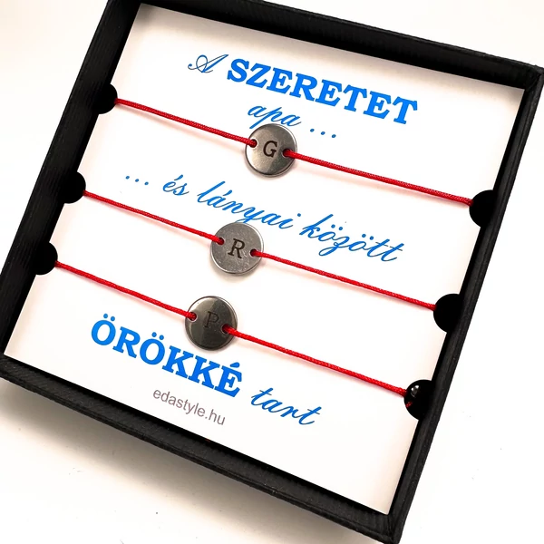 Apa-Lányai zsineg karkötő gravírozható kör medállal Piros