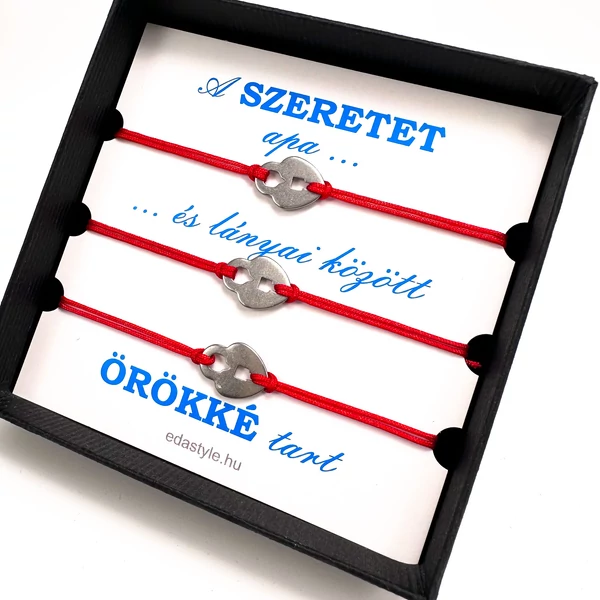 Apa-Lányai zsineg karkötő lakat medállal Piros