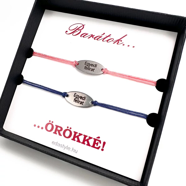 Barátság karkötő EGYEDI gravírozott ovál medállal rózsaszín-kék