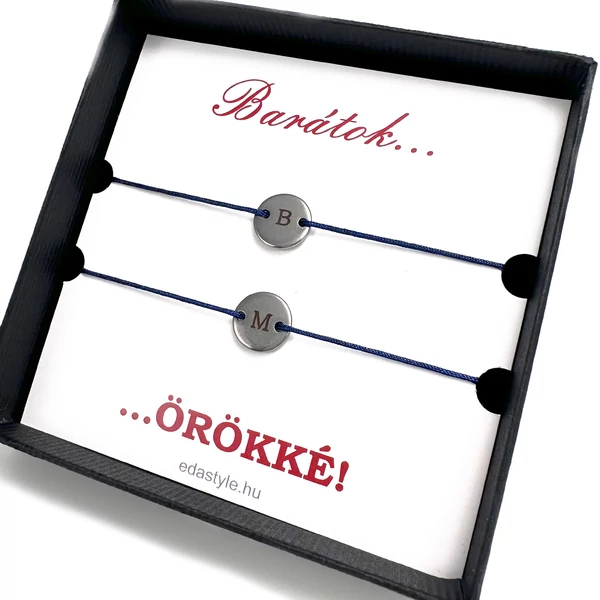 Barátság karkötő EGYEDI gravírozott kör medállal kék