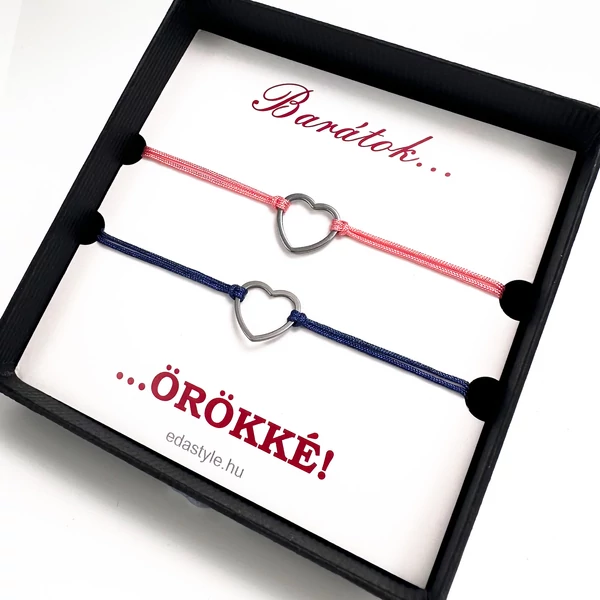 Silver heart friend bracelets pink-blue