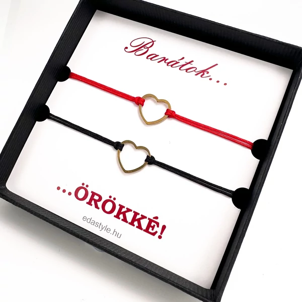 Arany szíves barátság karkötő piros-fekete