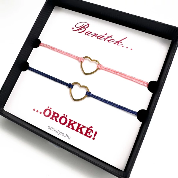 Arany szíves barátság karkötő rózsaszín-kék