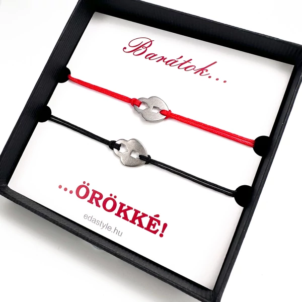 Lakat medálos barátság karkötő piros-fekete