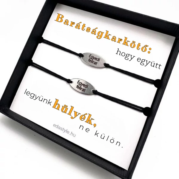 Hülyék Páros karkötő EGYEDI gravírozott ovál medállal Fekete