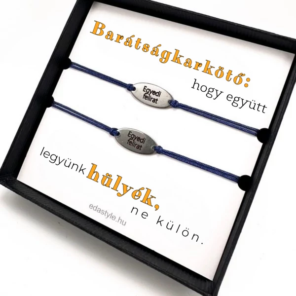 Hülyék Páros karkötő EGYEDI gravírozott ovál medállal Kék