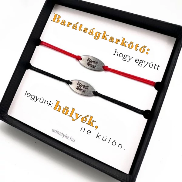 Hülyék Páros karkötő EGYEDI gravírozott ovál medállal Piros-Fekete
