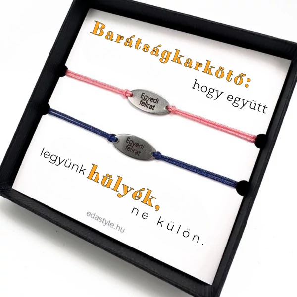 Hülyék Páros karkötő EGYEDI gravírozott ovál medállal Rózsaszín-Kék