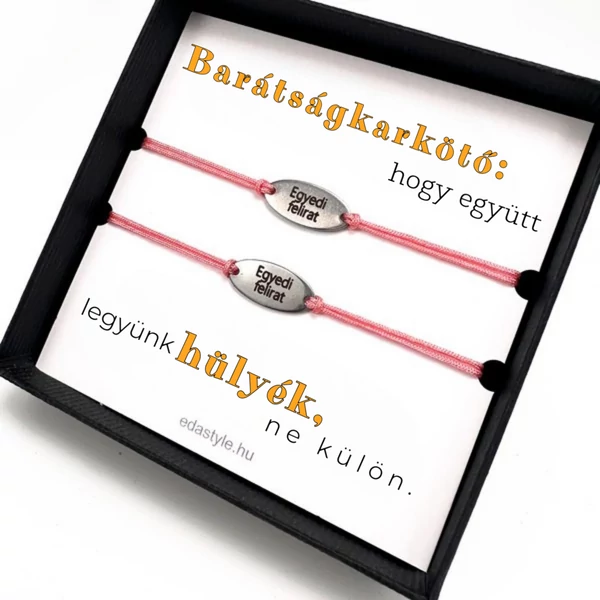 Hülyék Páros karkötő EGYEDI gravírozott ovál medállal Rózsaszín