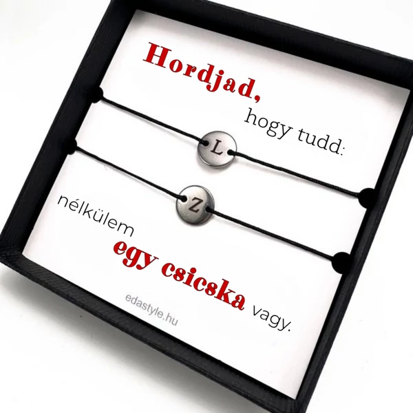 Csicska vagy Páros karkötő EGYEDI gravírozható kör medállal Fekete