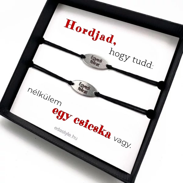 Csicska vagy Páros karkötő EGYEDI gravírozott ovál medállal Fekete