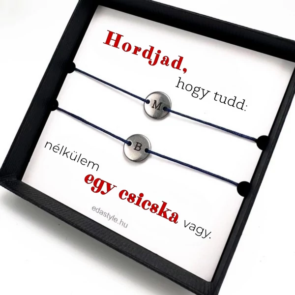 Csicska vagy Páros karkötő EGYEDI gravírozható kör medállal Kék