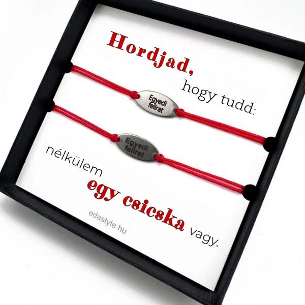 Csicska vagy Páros karkötő EGYEDI gravírozott ovál medállal Piros