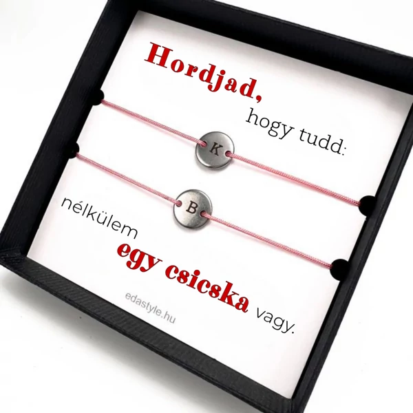 Csicska vagy Páros karkötő EGYEDI gravírozható kör medállal Rózsszín