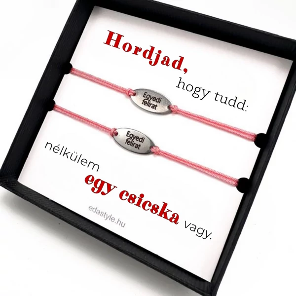 Csicska vagy Páros karkötő EGYEDI gravírozott ovál medállal Rózsaszín