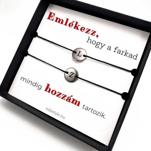 Hozzám tartozol Páros karkötő EGYEDI gravírozható kör medállal Fekete