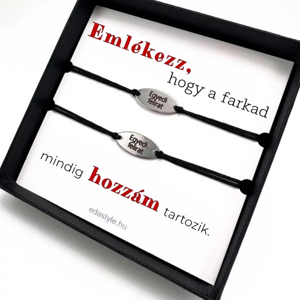 Hozzám tartozol Páros karkötő EGYEDI gravírozott ovál medállal Fekete