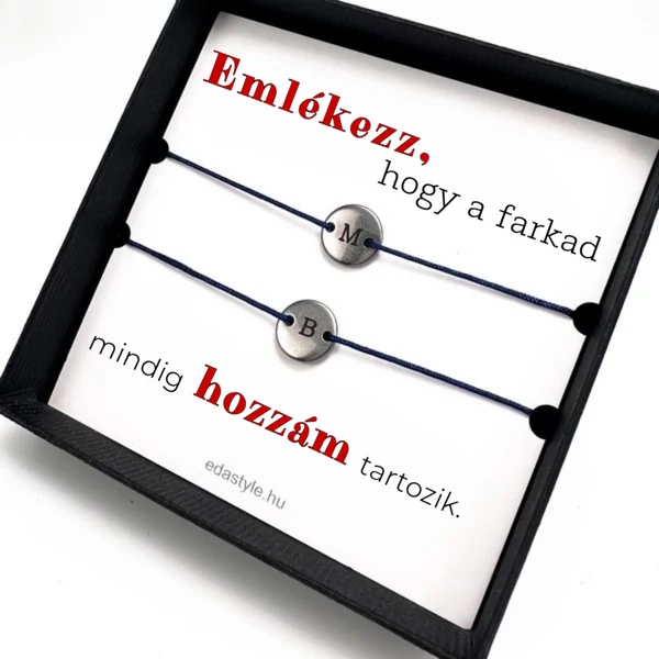 Hozzám tartozol Páros karkötő EGYEDI gravírozható kör medállal Kék