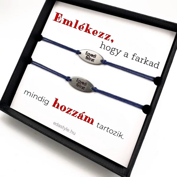 Hozzám tartozol Páros karkötő EGYEDI gravírozott ovál medállal Kék