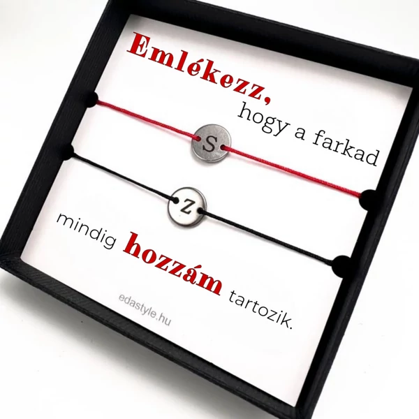 Hozzám tartozol Páros karkötő EGYEDI gravírozható kör medállal Piros - Fekete