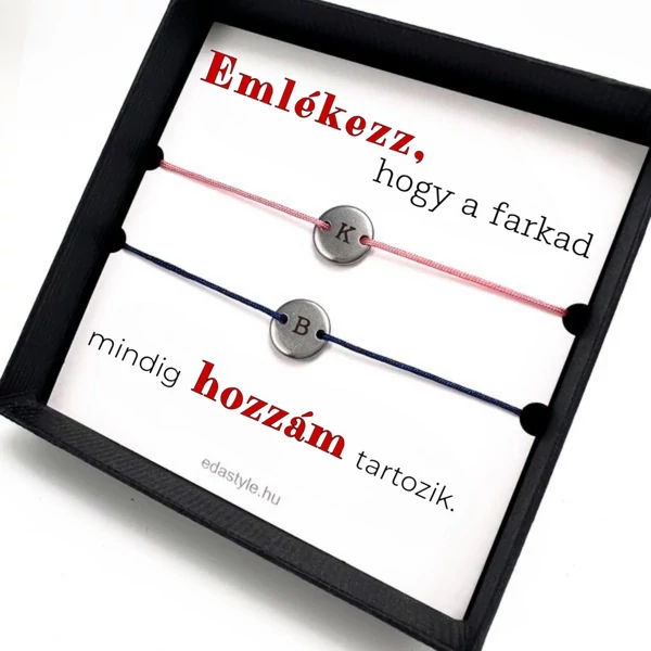 Hozzám tartozol Páros karkötő EGYEDI gravírozható kör medállal Rózsaszín - Kék