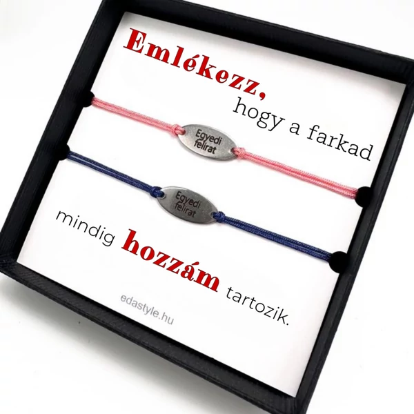 Hozzám tartozol Páros karkötő EGYEDI gravírozott ovál medállal Piros-Fekete
