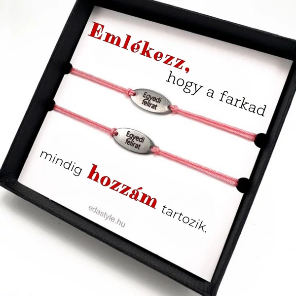 Hozzám tartozol Páros karkötő EGYEDI gravírozott ovál medállal Rózsaszín