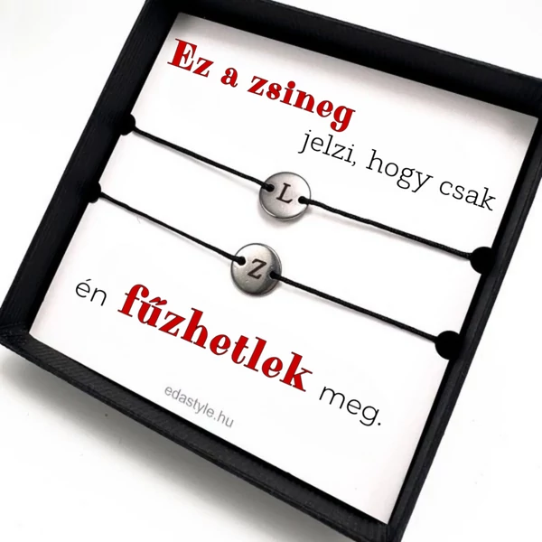 Fűzhetlek Páros karkötő EGYEDI gravírozható kör medállal Fekete