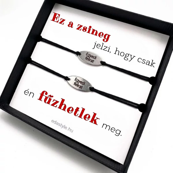 Fűzhetlek Páros karkötő EGYEDI gravírozott ovál medállal Fekete