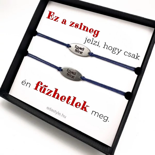 Fűzhetlek Páros karkötő EGYEDI gravírozott ovál medállal Kék