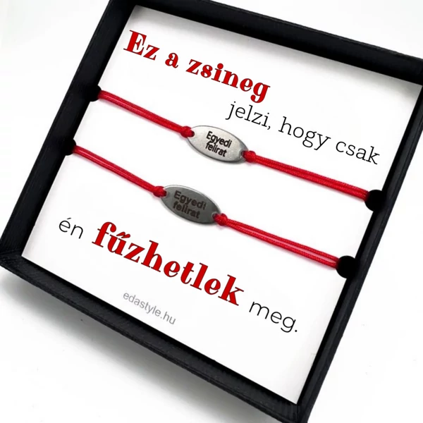Fűzhetlek Páros karkötő EGYEDI gravírozott ovál medállal Piros