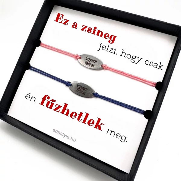 Fűzhetlek Páros karkötő EGYEDI gravírozott ovál medállal Rózsaszín-Kék
