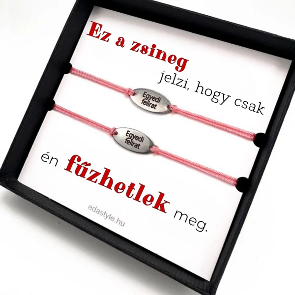 Fűzhetlek Páros karkötő EGYEDI gravírozott ovál medállal Rózsaszín
