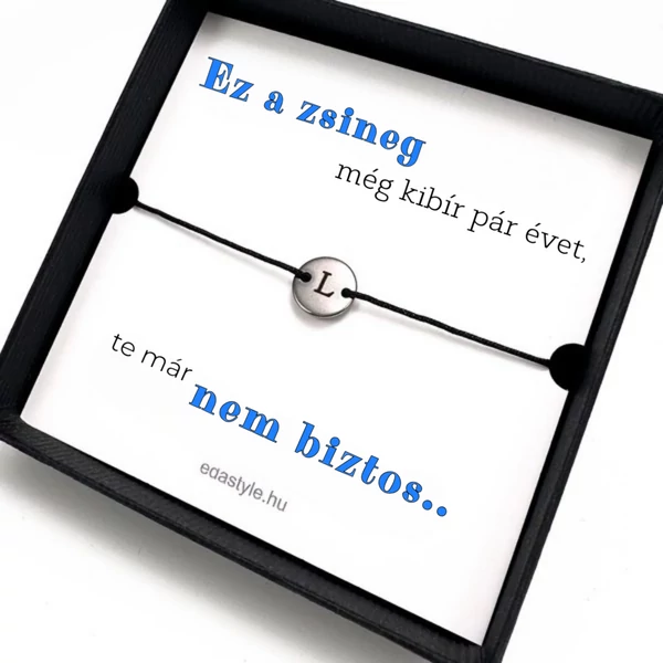 Öregszel karkötő EGYEDI gravírozható kör medállal Fekete