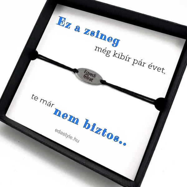 Öregszel karkötő EGYEDI gravírozható ovális medállal Fekete