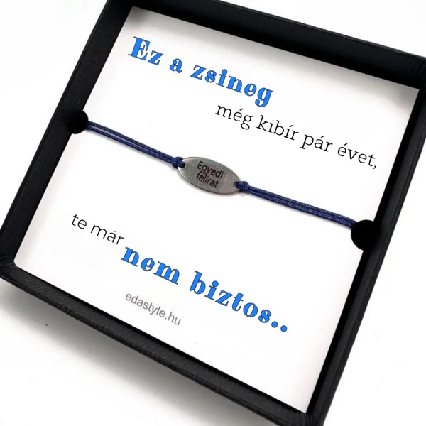 Öregszel karkötő EGYEDI gravírozható ovális medállal Kék
